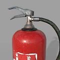 Red Fire Extinguisher with Mounted Hose and Instruction Label as Safety Equipment