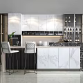 Modern Kitchen Bar Counter With Marble Top Bar Stools And Wine Rack Cabinets