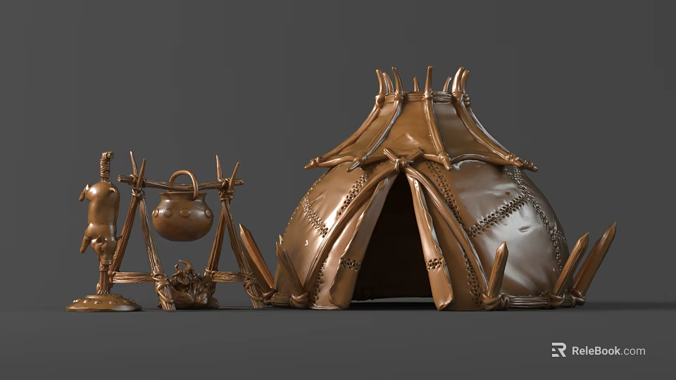 Bronze Sculpture Carving With Tent Shaped Body Human Figure Pot Rack Decorative Textures Spiked Details 3d model 
