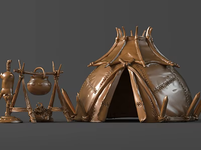 Bronze Sculpture Carving With Tent Shaped Body Human Figure Pot Rack Decorative Textures Spiked Details 3d model