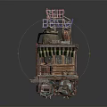 Steampunk Themed Mobile Building With Neon Spicy Sign Metal Structure Canopy And Wheeled Base