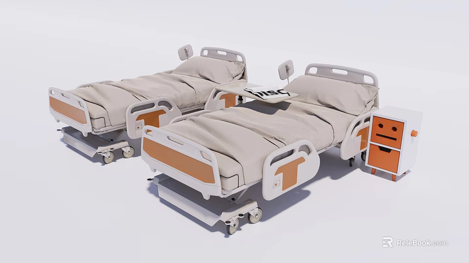 Medical Equipment Including Modern Adjustable Hospital Beds And Bedside Cabinets 3d model 