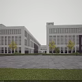 Modern Industrial Factory Building With Glass Curtain Wall Open Square And Green Landscaping