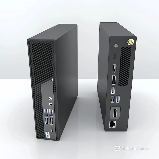 Sleek Black Compact Mini Desktop Computers With Multiple USB Ports Ethernet Jack And Ventilation Grilles 3d model 