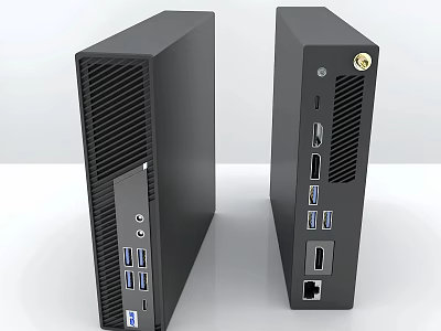Sleek Black Compact Mini Desktop Computers With Multiple USB Ports Ethernet Jack And Ventilation Grilles 3d model