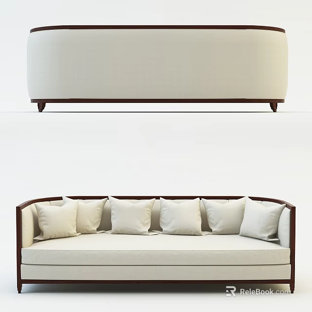 Contemporary Light Beige Multi Person Sofa With Wooden Frame And Multiple Soft Cushions 3d model