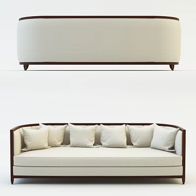 Contemporary Light Beige Multi Person Sofa With Wooden Frame And Multiple Soft Cushions 3d model