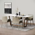 Modern Dining Table Set With White Tabletop Wooden Legs And Light Gray Chairs 3d model
