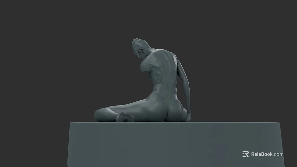 Gray Human Sculpture Head Bowed with Curved Posture on Gray Platform 3d model 