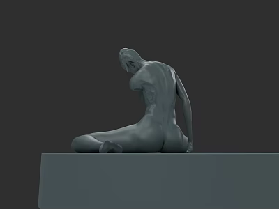 Gray Human Sculpture Head Bowed with Curved Posture on Gray Platform 3d model