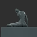 Gray Human Sculpture Head Bowed with Curved Posture on Gray Platform