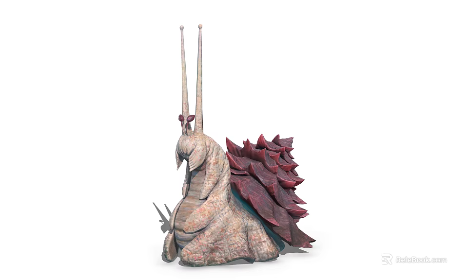 Fantasy Monster Character With Long Antennae And Red Spiked Back For Game And Movie 3d model 