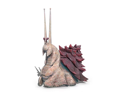 Fantasy Monster Character With Long Antennae And Red Spiked Back For Game And Movie 3d model