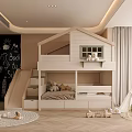 Cozy Kids Room Interior Design With Bunk Bed Slide Chalkboard Wall And Play Tent