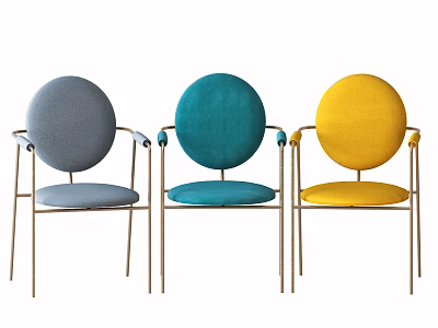 Modern Dining Chairs With Gray Teal And Yellow Round Backrest Seat Cushion Metal Frame 3d model