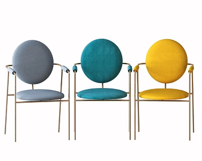 Modern Dining Chairs With Gray Teal And Yellow Round Backrest Seat Cushion Metal Frame 3d model