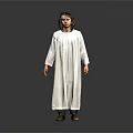 A Man Wearing Full Length White Robe Standing Against Gray Background