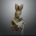 Rabbit Sculpture Holding a Book in Reading Position as Decorative Art Piece