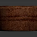 Round Brown Leather Tufted Ottoman With Classic Design For Living Room Decor