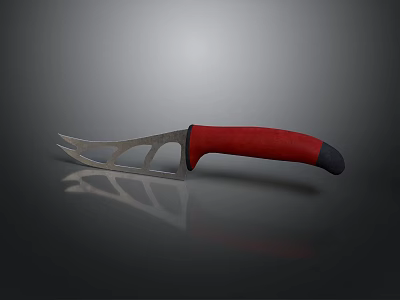 Sharp Weapon Featuring Red Handle And Metal Hollow Blade On Gray Background With Reflection 3d model