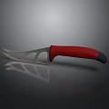 Sharp Weapon Featuring Red Handle And Metal Hollow Blade On Gray Background With Reflection