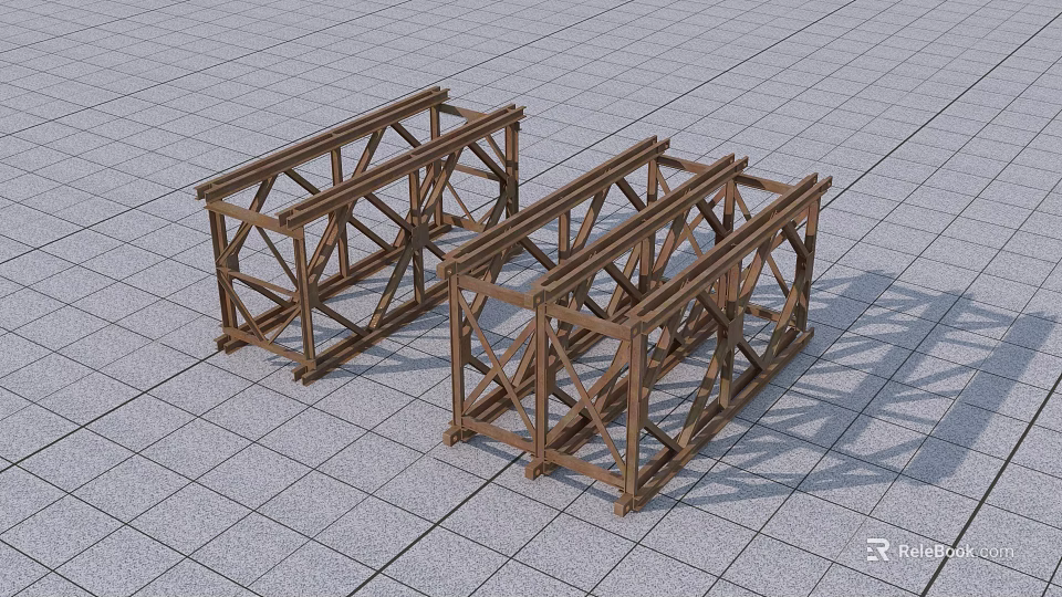 Construction Site Wooden Scaffolding Frames as Support Structures on Tiled Ground 3d model 
