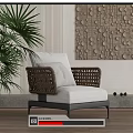 Modern Accent Chair With Woven Armrests White Cushion Metal Legs Plant And Decorative Wall Art