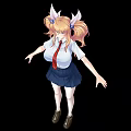 Game Movie Character With Pink Hair Horns White Shirt Red Tie Blue Skirt