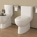 Two White Toilets With Toilet Paper Holders And Toiletries On Tank Wooden Floor Light Wall