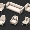 Modern Sofa Set With Various Chairs Different Colors And Contemporary Design 3d model