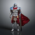 Shiny Metallic Sword Held By Medieval Knight Wearing Armor With Red Cape