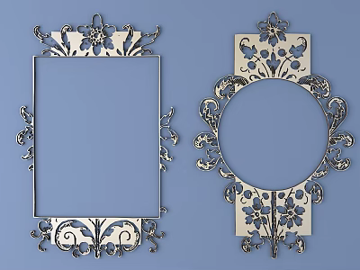 Ornate Floral Carvings Adorn Rectangular And Circular Frames With Flowers And Scrolls 3d model