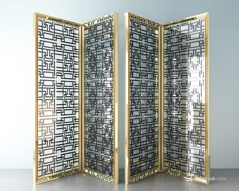 Modern Luxury Room Screen With Geometric Pattern And Gold Frame Design 3d model 