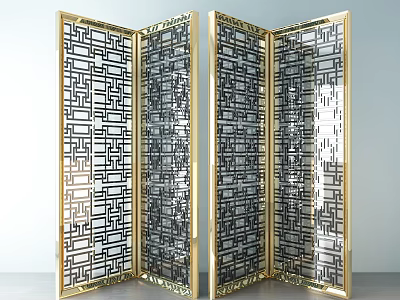 Modern Luxury Room Screen With Geometric Pattern And Gold Frame Design 3d model