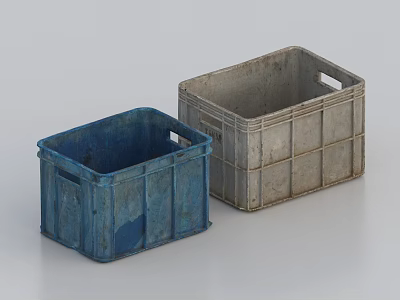 Blue and Gray Plastic Storage Bins with Handles for Home Organizing 3d model