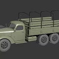 Vintage Military Green Utility Vehicle With Open Cargo Bed And Multi Wheel Design
