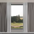 Elegant Layered Curtains Framing Window With Green Trees And Grass View
