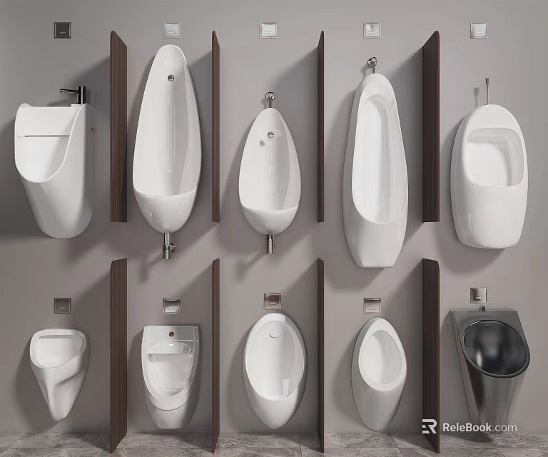 Different Types of Wall Mounted Urinals in Modern Bathroom Fixture Collection 3d model 