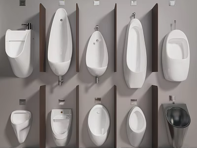 Different Types of Wall Mounted Urinals in Modern Bathroom Fixture Collection 3d model