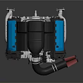 Industrial Mechanical Equipment With Blue Black Casing White Brackets And Pipes
