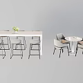 Modern Stylish Dining Table Set With White Table And Grey Chairs Minimalist Design 3d model