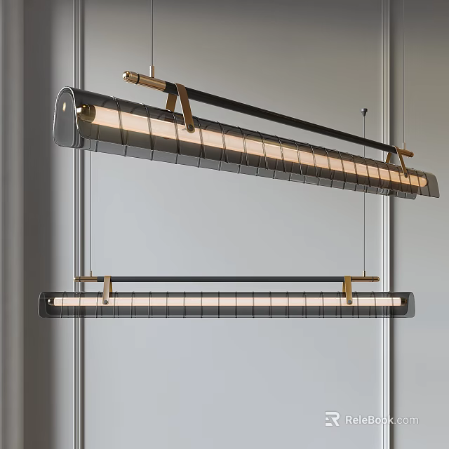 Modern Linear Pendant Lights With Black Gold Metal Frame For Contemporary Dining Room 3d model 