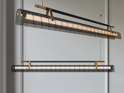 Modern Linear Pendant Lights With Black Gold Metal Frame For Contemporary Dining Room 3d model