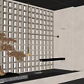 Indoor Landscape Featuring Glass Block Wall Flowing Water Metal Faucet And Dried Pine Decoration