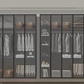 Modern Glass Door Wardrobe Interior With Hanging Clothes Storage Boxes And Shelves
