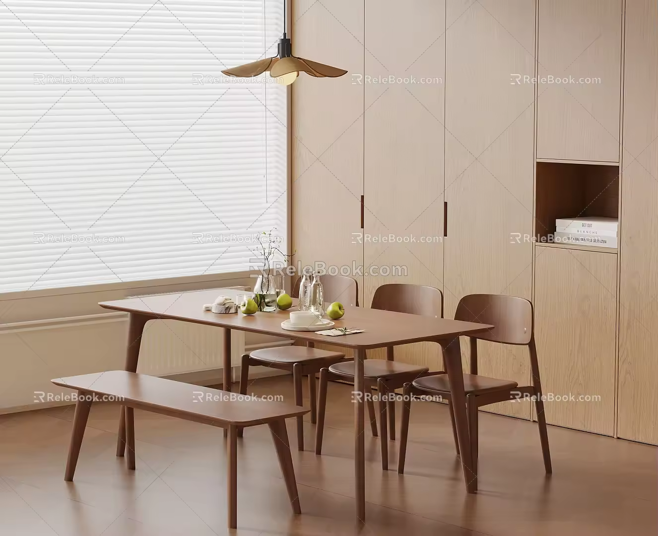 Middle style dining table and chair chandelier 3d model