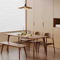 Middle style dining table and chair chandelier 3d model