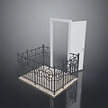 Scenic Landscape View Through Open White Door With Black Iron Railing And Light Stone Floor
