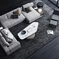Modern Gray Sofa and Coffee Table Set With Throw Pillows Area Rug and Floor Lamp 3d model