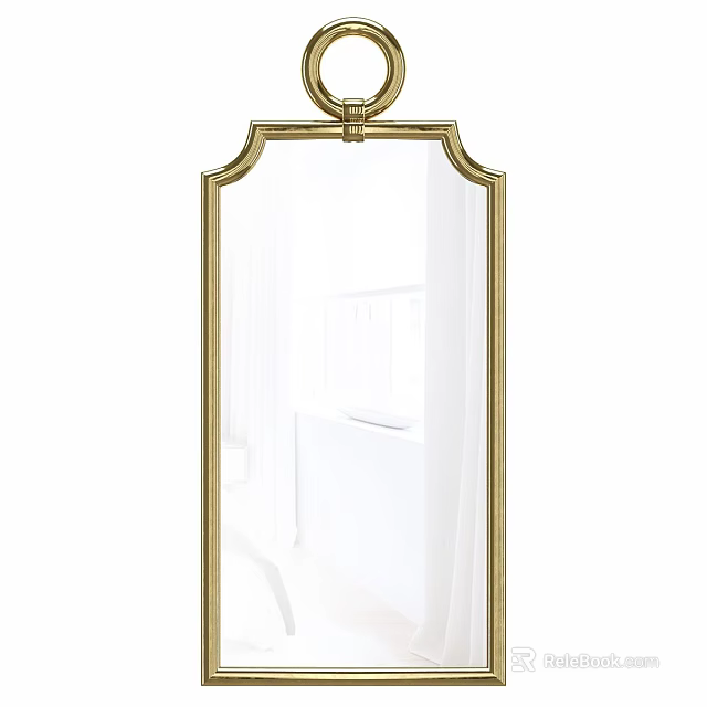 Elegant Gold Framed Mirror With Arched Top Decorative Details And Classic Design 3d model 